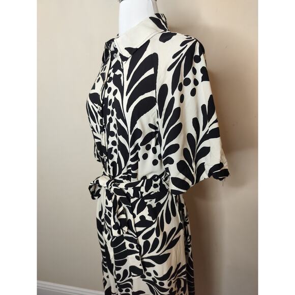 H&M Floral Midi Shirt Dress Belted Short Sleeve - Picture 5 of 9